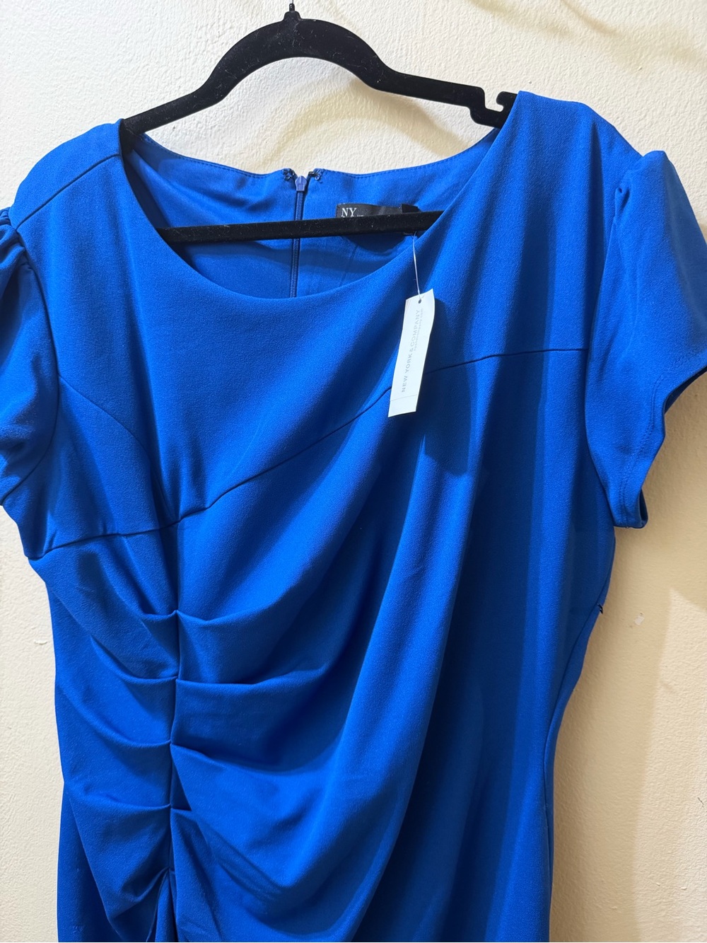 NY Collection Royal Blue Short Sleeve Draped Tunic